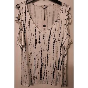 NWT NoraCora black white open shoulder blouse size XL